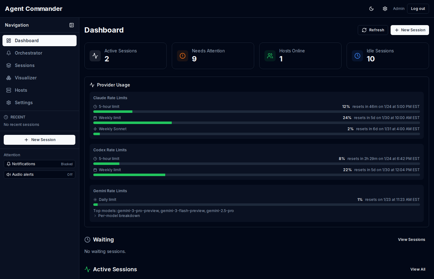 Agent Commander dashboard overview